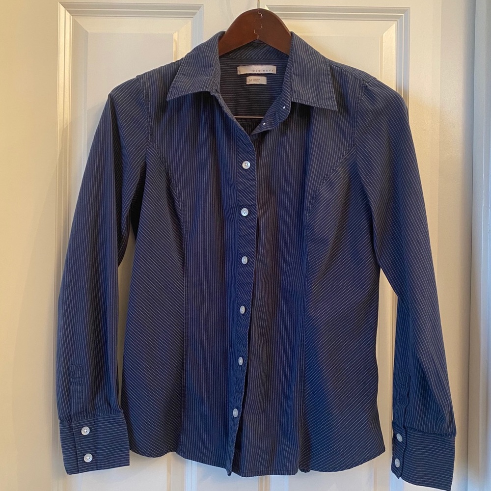 Old Navy blue with white pinstripe M button down